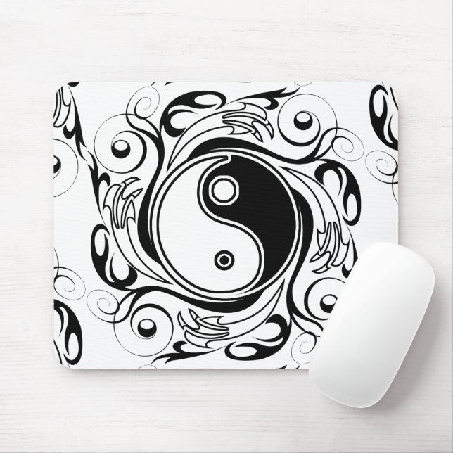 Mousepad Símbolo Yin & Yang Preto e Branco no Estilo de Tat (Com mouse)