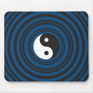 Mousepad Símbolo Yin Yang Símbolo Blue Concentric Circles