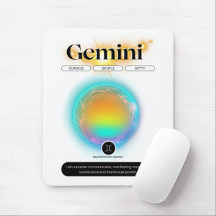 Mousepad Símbolo Zodiac Moderno Gemini Cita Elemento Ar