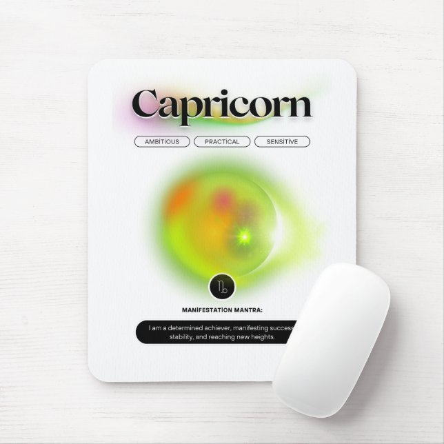 Mousepad Símbolo Zodiano Moderno Capricórnio Citação Elemen (Com mouse)