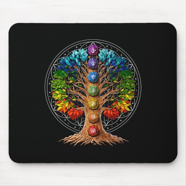 Mousepad Símbolos Chakra da Árvore da Vida Meditação Zen Yo (Frente)