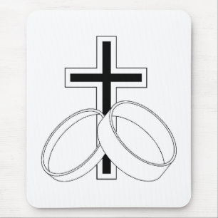 Mousepad Símbolos de Casamento Religioso Entre Anéis de Cas