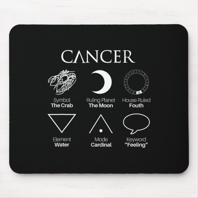 Mousepad Símbolos de Sinal Zodiac Astrologia do cancer (Frente)