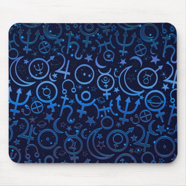 Mousepad Símbolos Planetários Azuis Universo Místico Planet (Frente)