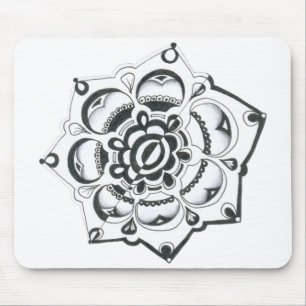 Mousepad Simetria Floral Preta e Branca