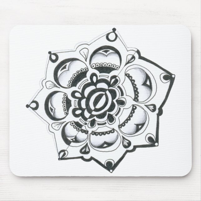 Mousepad Simetria Floral Preta e Branca (Frente)