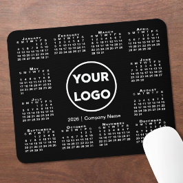Mousepad Simple 2026 Calendar Business Logo on Black
