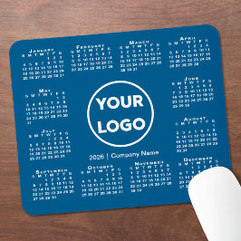 Mousepad Simple 2026 Calendar Business Logo on Blue
