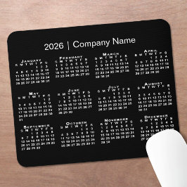 Mousepad Simple 2026 Calendar Company Name on Black