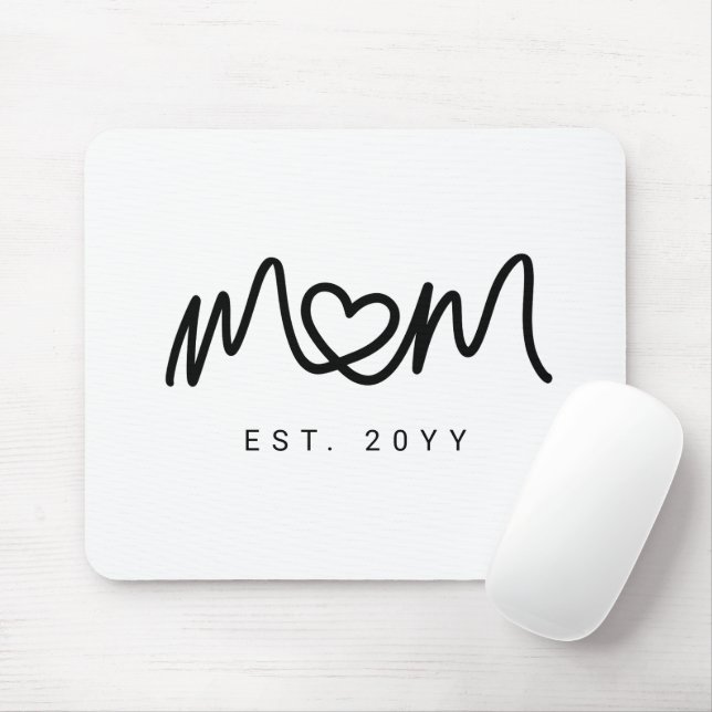 Mousepad Simple Black Script Heart Mother Mom Established (Com mouse)