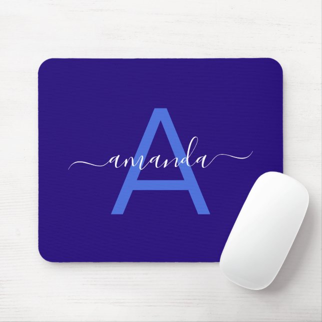 Mousepad Simple Custom Name & Monogrammed Blue Personalized (Com mouse)