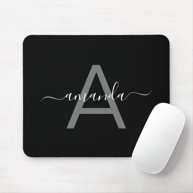 Mousepad Simple Elegant Add Your Name & Monogrammed Black  (Com mouse)