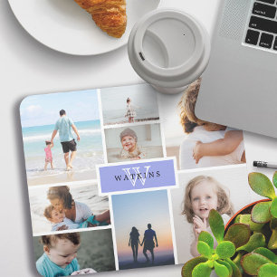 Mousepad Simple Family Photo Collage & Purple Monogram