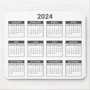 Mousepad Simples 2024 Anos No Resumo Cinza E Calendário Bra