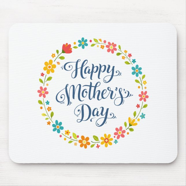 Mousepad Simples Calligrafia Floral do Dia das Mães Feliz | (Frente)