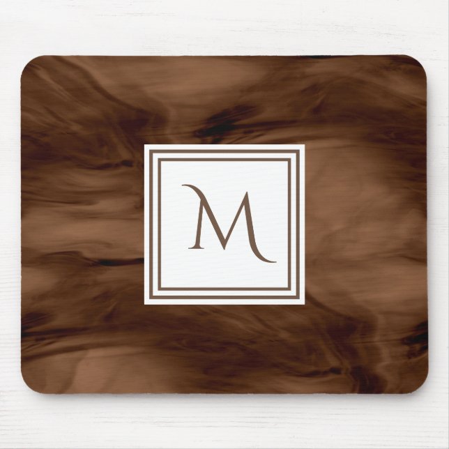 Mousepad Simples Castanho Escuro Sutil Marble Monograma Mod (Frente)