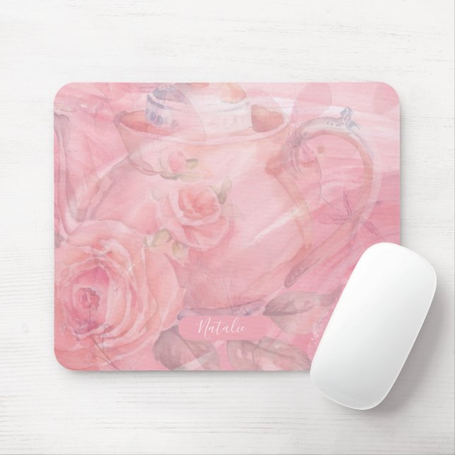 Mousepad Simples Cor-de-Rosa Floral Personalizado Único (Com mouse)
