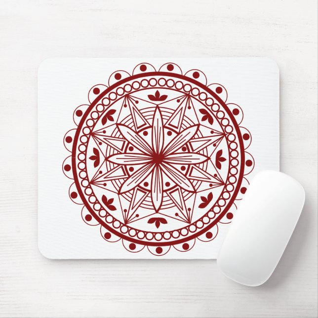 Mousepad Simples Mandala Vermelha Profunda (Com mouse)