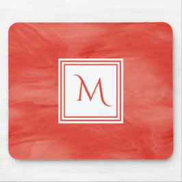 Mousepad Simples Vermelho Laranja Sutil Marble Monograma Mo