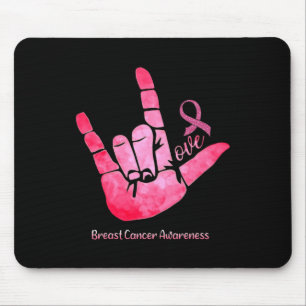 Mousepad Sinal ASL Amor Atenção Cancer da Mama Fita Rosa