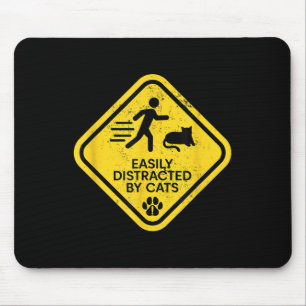 Mousepad Sinal De Aviso Facilmente Distraído Por Gatos Engr