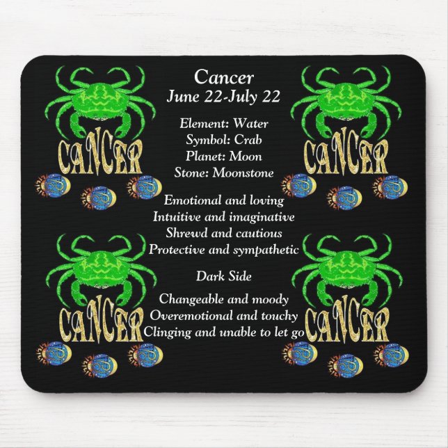 Mousepad Sinal de Nascimento do cancer Pad do Rato Zodiac (Frente)