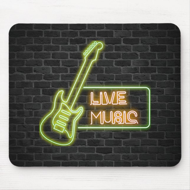 Mousepad Sinal de neon guitarra no tijolo (Frente)