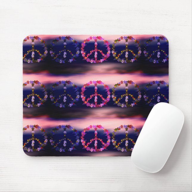 Mousepad Sinal de paz com flores coloridas (Com mouse)