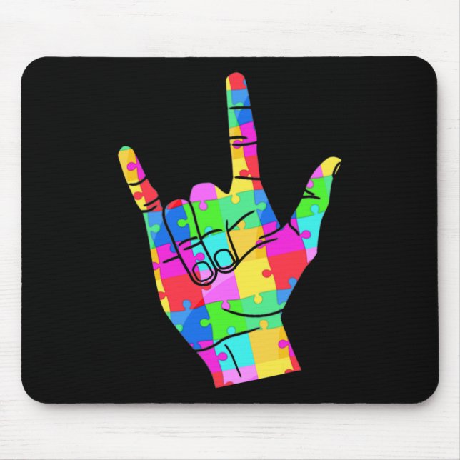 Mousepad Sinal de Sensibilização do Autismo Dotado ASL Lov (Frente)