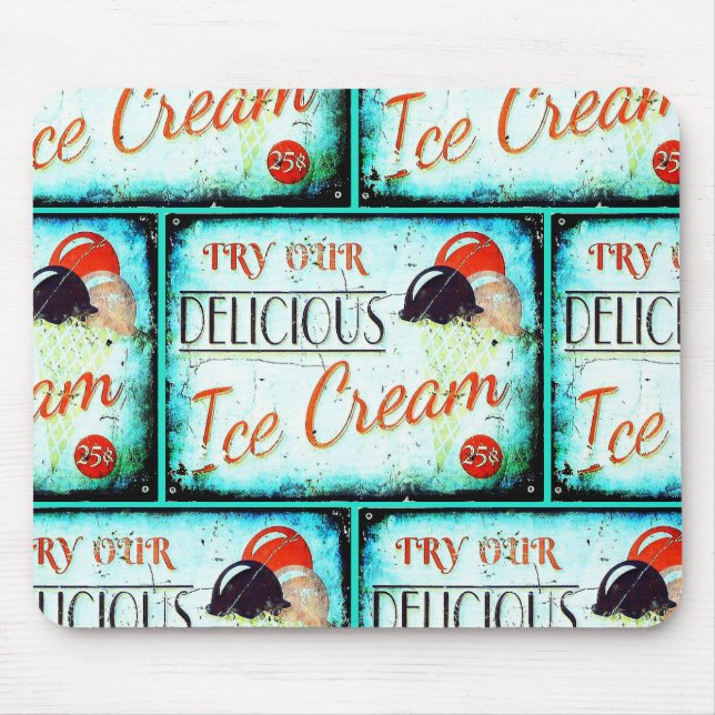 Mousepad Sinal de turquesa nostálgico do sorvete de vindima (Frente)