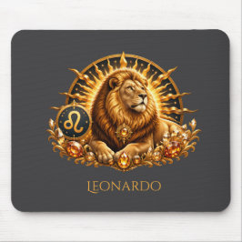 Mousepad Sinal do Zodíaco Leão Cinza Dourado Personalizado