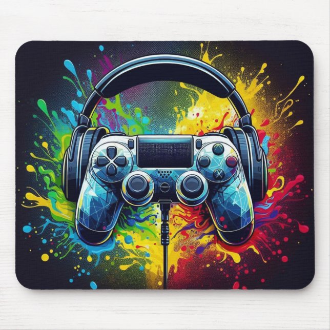 Mousepad Sinfonia de Pixels e Som: Arte de Jogos Vibrante (Frente)