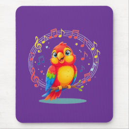 Mousepad **Singing Parrot – Cute Parrot Singing Illustratio