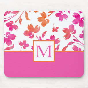 Mousepad Sistemas de Flores Cor de Água Rosa Quente e Laran