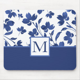 Mousepad Sistemas de Flores Indigo Watercolor