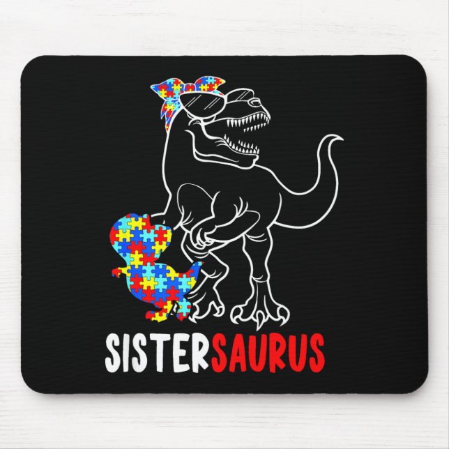 Mousepad Sistersaurus T Rex Dinossauro Autismo Conscientiza (Frente)