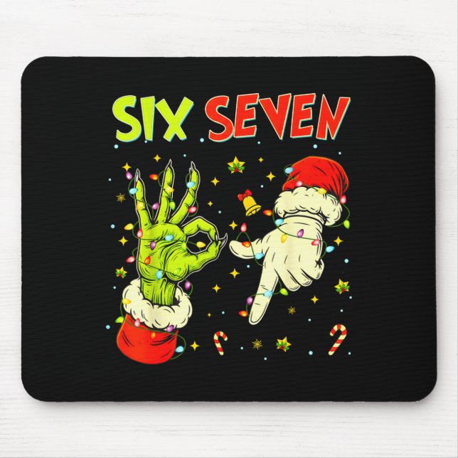 Mousepad Six Seven 67 Funny Hand-sign Christmas Meme  (Frente)