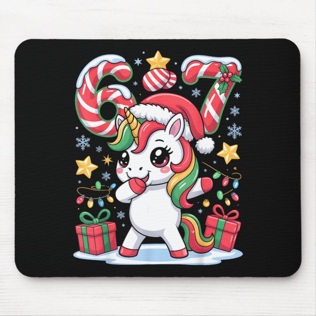 Mousepad Six Seven Christmas Unicorn Meme Funny Cute Holida (Frente)
