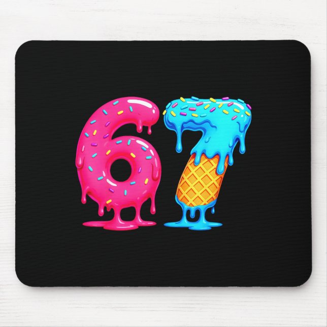 Mousepad Six Seven Ice Cream Drip Cool Meme 67 Funny Number (Frente)