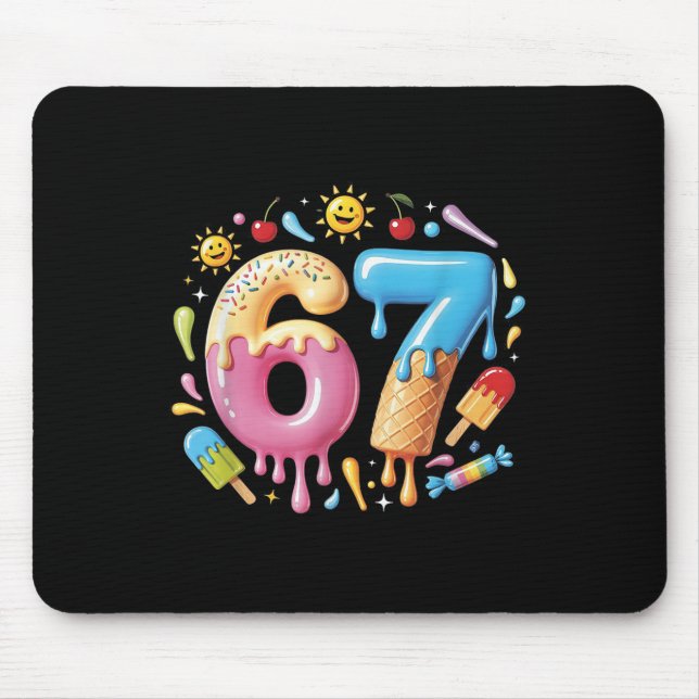 Mousepad Six Seven Ice Cream Drip Cool Meme 67 Funny Number (Frente)