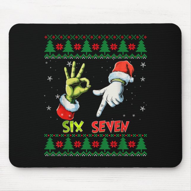 Mousepad Six Seven Skeleton Meme Christmas Ugly Sweater 67  (Frente)