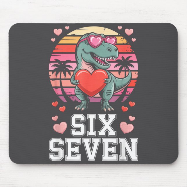 Mousepad Six Seven Valentine’s Day Dinosaur T-rex For Kids  (Frente)
