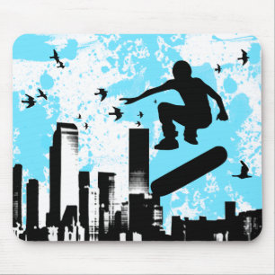 Mousepad skate. o conselho com pássaros. blk&teal.