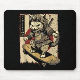 Mousepad Skateboard Samurai Cat Tattoo Kawaii Ninj
