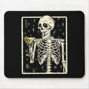 Mousepad Skeleton Bebendo Martini Tail Retro Halloween Cos
