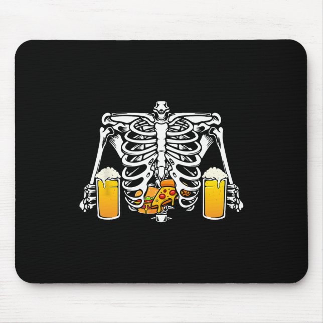 Mousepad Skeleton Beer Lover Hamburger Pizza Xray Halloween (Frente)