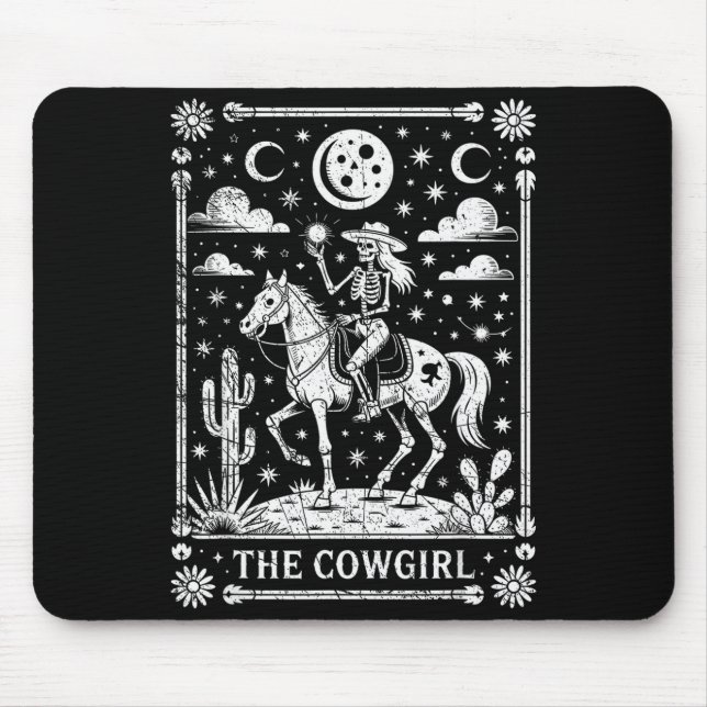 Mousepad Skeleton Cowgirl Riding Horse Tarot Card Gothic Ha (Frente)