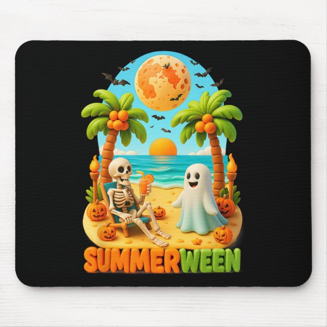 Mousepad Skeleton Ghost Beach Palm Halloween Su (Frente)