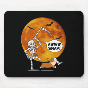 Mousepad Skeleton Quebrou Perna Halloween Corgi Reaper Scyt