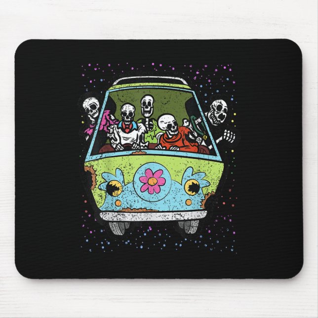 Mousepad Skeleton Riding Hippie Van Halloween Costume Retro (Frente)